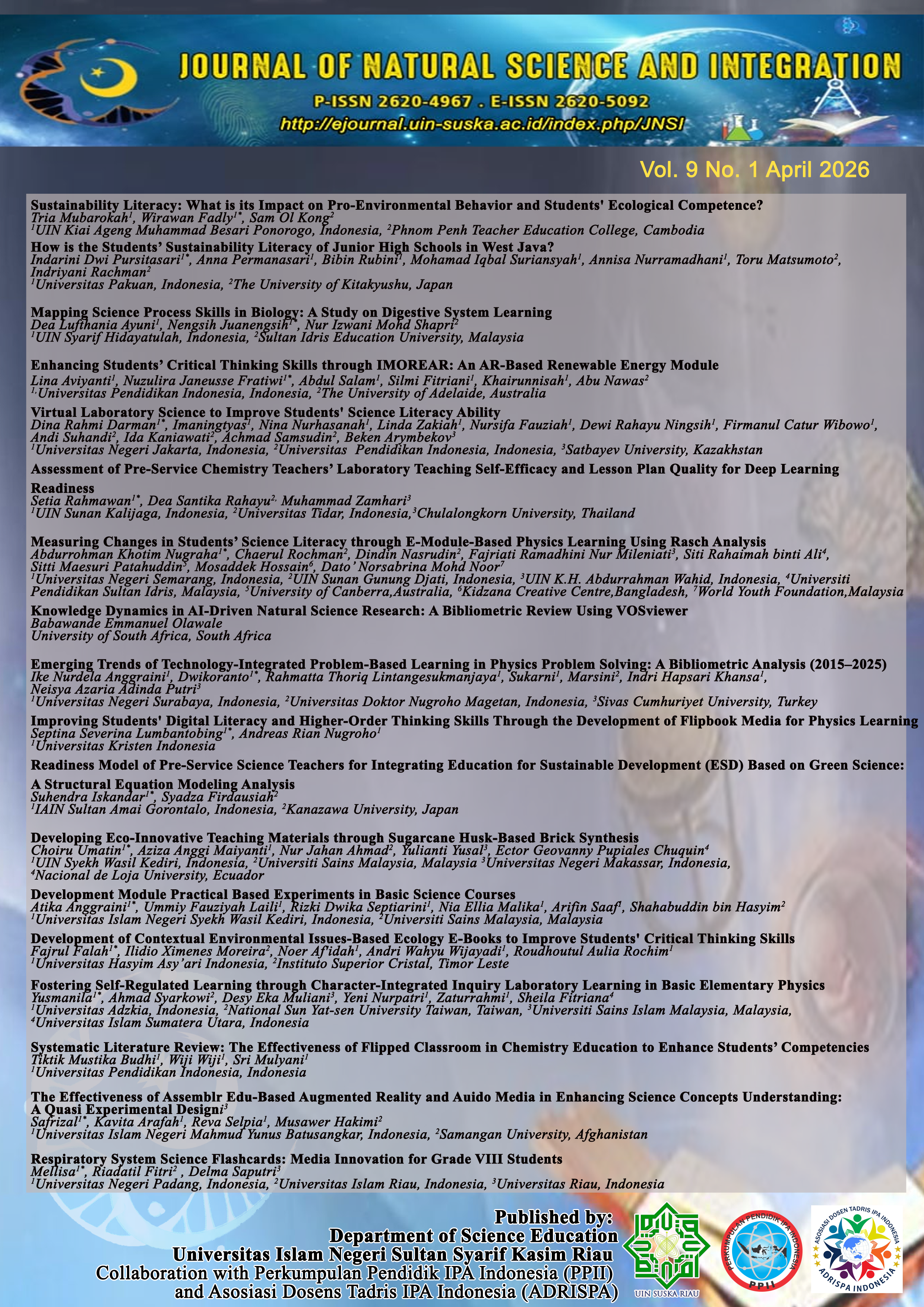 					View Vol. 9 No. 1 (2026): Journal of Natural Science and Integration
				